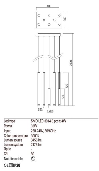 Redo 01-2048 - LED Lustr na lanku MADISON 8xLED/4W/230V černá