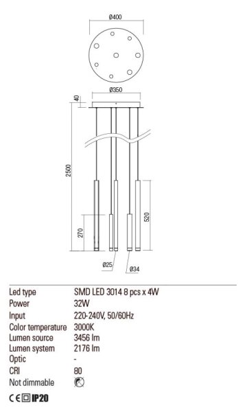 Redo 01-2050 - LED Lustr na lanku MADISON 8xLED/4W/230V zlatá