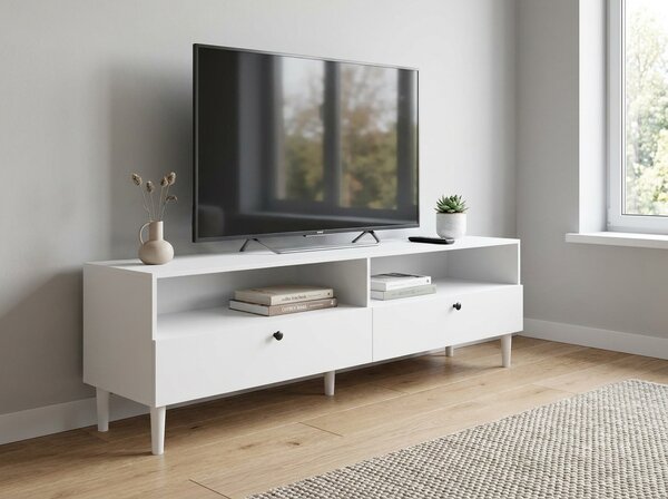 TV stolek s policí a skříňkami DULLUM 200x58cm, bílý