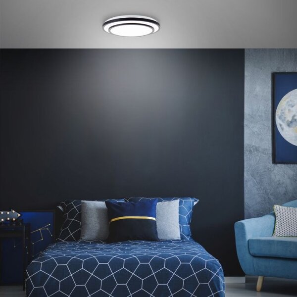 Brilliant G80564A76 Stmívatelné LED svítidlo LUCIANO černé, průměr 49cm, RC, CCT, Night Light, Timer
