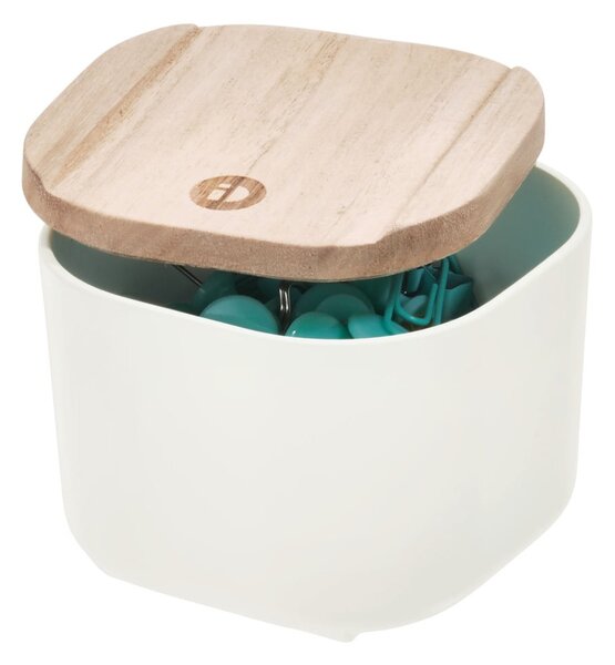 Bílý úložný box s víkem ze dřeva paulownia iDesign Eco, 9 x 9 cm