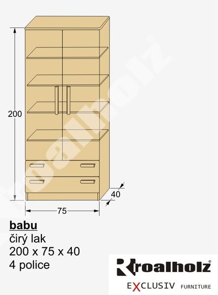 Vysoká policová skříň z masivu BABU 200x75x40 (vysoká skříň policová z masivu BABU 200)