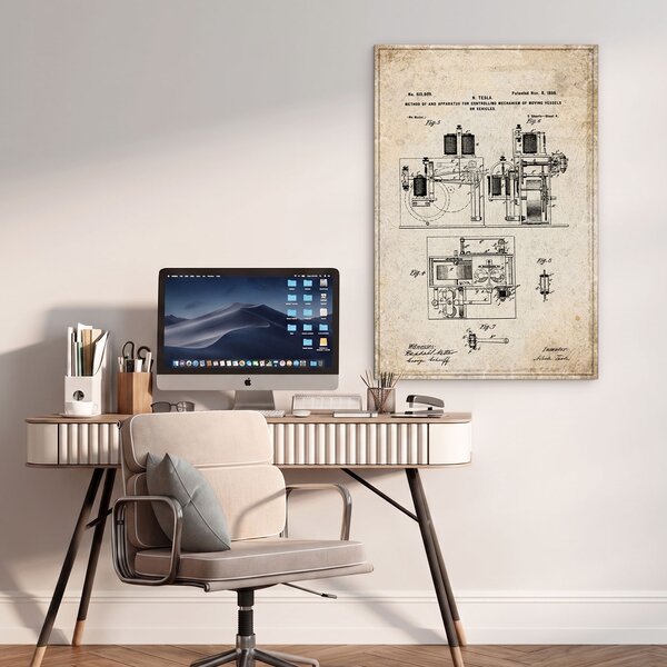 DUBLEZ | Technický obraz na stěnu - Nikola Tesla patent | UV tisk, Premium