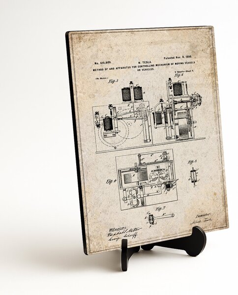 DUBLEZ | Technický obraz na stěnu - Nikola Tesla patent | UV tisk, Premium