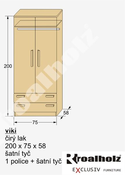 Smrková šatní skříň masiv smrk VIKI 200x75x58 (šatní skříň do moderní ložnice )