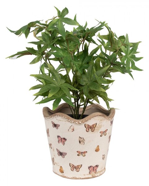 Keramický květináč béžovo růžový s motivem motýlků Butterfly Paradise – 16 x 15 cm