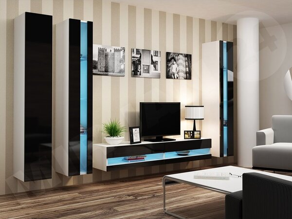 Obývací stěna Zigo New VI, Osvětlení: bez osvětlení, Barva: černý / černý lesk 5902928694352
