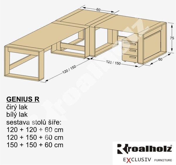Rohový psací stůl z masivu GENIUS R (rohový psací stůl, rohová sestava GENIUS R)