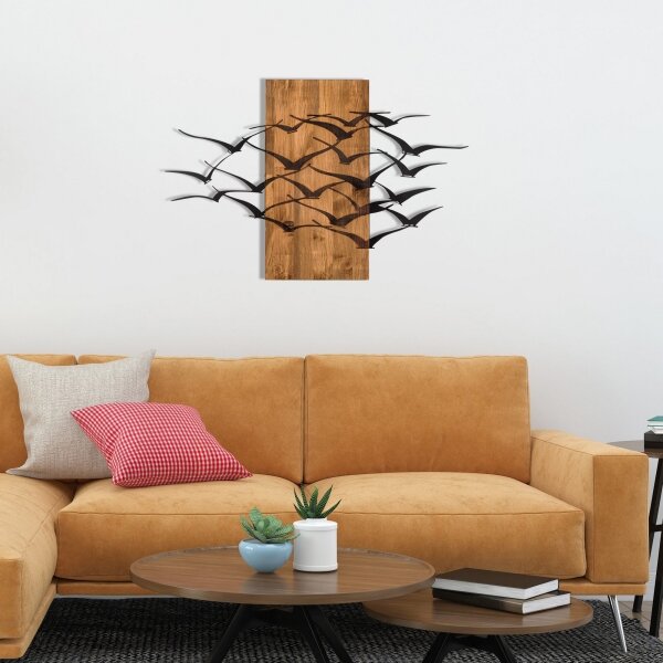 Nástěnná dekorace 86x58 cm ptáci dřevo/kov