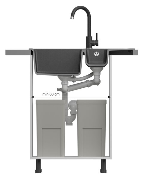 Bílý 1,5 komorový kuchyňský granitový dřez QUADRON PETER 156 bez baterie