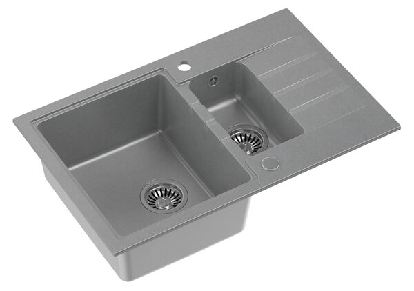 Šedý 1,5 komorový kuchyňský granitový dřez QUADRON PETER 156 bez baterie