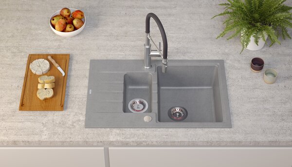 Šedý 1,5 komorový kuchyňský granitový dřez QUADRON PETER 156 bez baterie