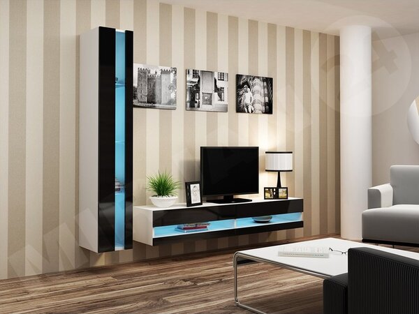 Obývací stěna Zigo New VIII, Osvětlení: osvětlení LED - bílé, Barva: černý / černý lesk 5902928694864