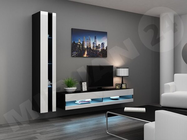 Obývací stěna Zigo New VIII, Osvětlení: osvětlení LED - bílé, Barva: černý / černý lesk 5902928694864