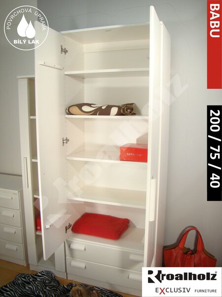 Bílá policová skříň z masivu BABU 200x75x40 (vysoká bílá policová skříň BABU 200)