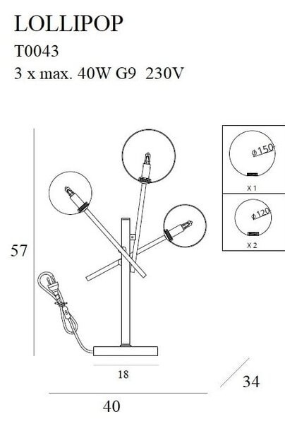 Maxlight T0043 Stolní lampa LOLLIPOP černá + čiré sklo