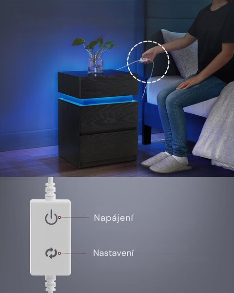 SONGMICS Noční stolek Vasagle s LED osvětlením Defro černý