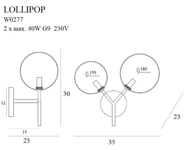 Maxlight W0277 Nástěnné svítidlo LOLLIPOP černé + čiré sklo