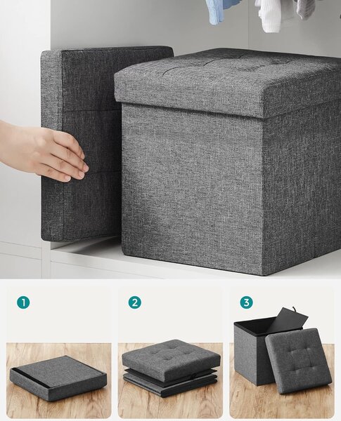 SONGMICS Taburet s úložným prostorem 30 x 30 x 30 cm šedý