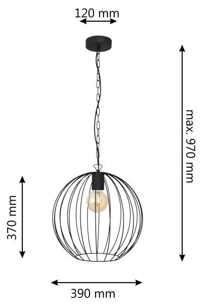 Lustr na řetězu MERCURE 1xE27/15W/230V černá