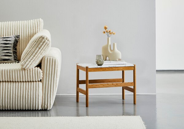 KONFERENČNÍ STOLEK, přírodní barvy, bílá, dřevo, kámen, 60/42/40 cm MID.YOU - Konferenční stolky, Online Only