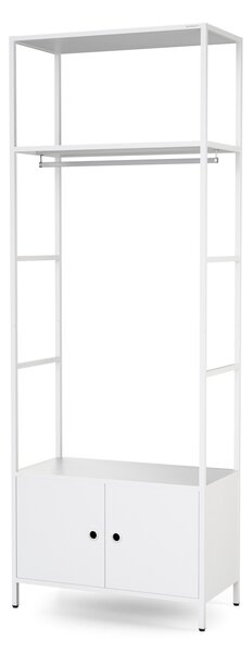 Kancelářský regál otevřený s tyčí na oblečení, do recepce a čekárny, kovový, bílý, 800x2200x400 mm: ARIEL