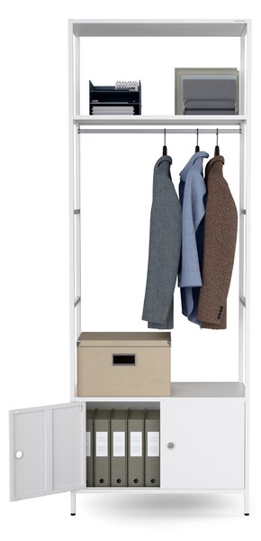 Kancelářský regál otevřený s tyčí na oblečení, do recepce a čekárny, kovový, bílý, 800x2200x400 mm: ARIEL