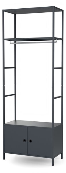 Kancelářský regál otevřený s tyčí na oblečení, do recepce a čekárny, kovový, antracitový, 800x2200x400 mm: ARIEL