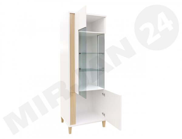 Vitrína Anrok 50/160 L AR10, Barva: bílá / bílý lesk + přírodní dýha 5902928360387