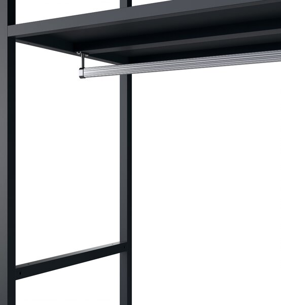 Kancelářský regál otevřený s tyčí na oblečení, do recepce a čekárny, kovový, antracitový/ořech, 800x2200x400 mm: ARIEL Eco Design