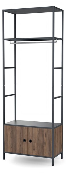 Kancelářský regál otevřený s tyčí na oblečení, do recepce a čekárny, kovový, antracitový/ořech, 800x2200x400 mm: ARIEL Eco Design
