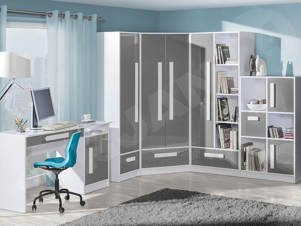 Nábytek Raliv III, Barva: bílá + bílý lesk + šedá 5902928241280