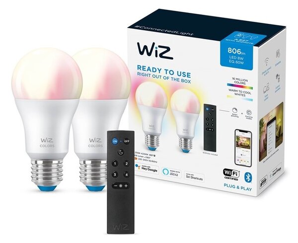 SADA 2x LED RGBW Stmívatelná žárovka A60 E27/8,5W/230V 2200-6500K Wi-Fi+DO - WiZ