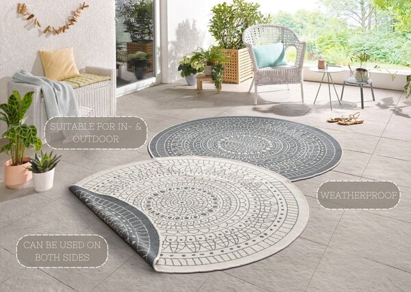 Šedo-krémový venkovní koberec NORTHRUGS Porto, ⌀ 140 cm