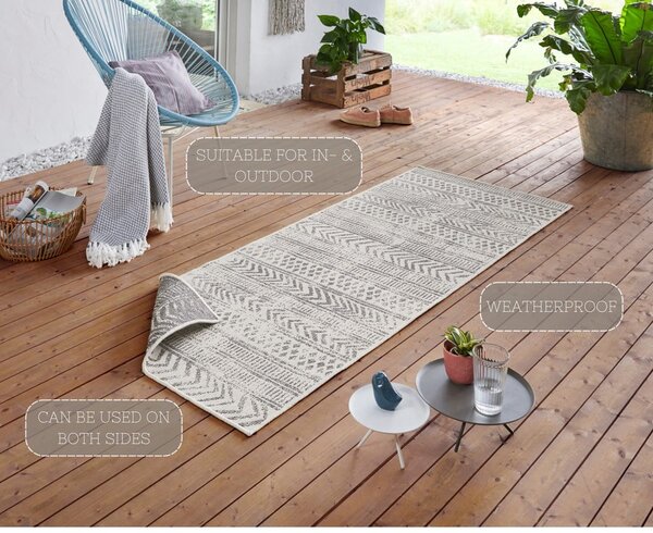 Šedo-krémový venkovní koberec NORTHRUGS Biri, 80 x 350 cm