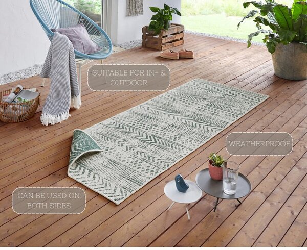 Zeleno-krémový venkovní koberec NORTHRUGS Biri, 80 x 350 cm