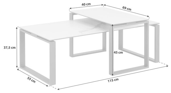 SADA KONFERENČNÍCH STOLKŮ, černá, bílá, kov, sklo, 115/55/45 cm MID.YOU - Konferenční stolky, Online Only