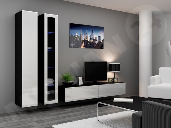 Obývací stěna Zigo III, Osvětlení: osvětlení LED - modré, Barva: černý / černý lesk 5902928697247