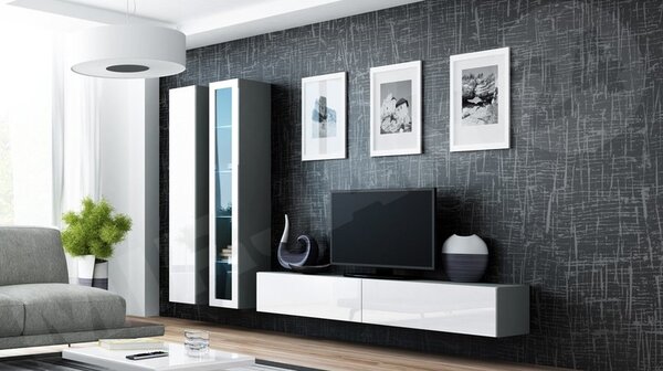 Obývací stěna Zigo III, Osvětlení: osvětlení LED - modré, Barva: černý / černý lesk 5902928697247