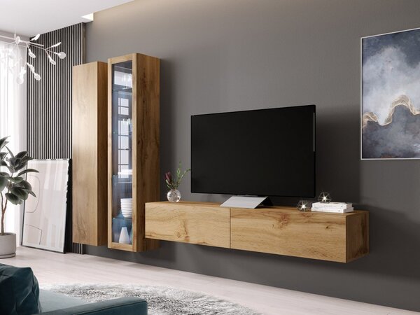 Obývací stěna Zigo III, Osvětlení: osvětlení LED - modré, Barva: černý / černý lesk 5902928697247