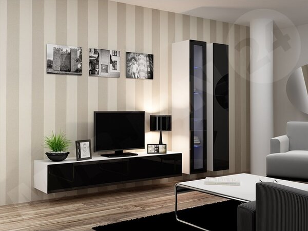 Obývací stěna Zigo III, Osvětlení: osvětlení LED - modré, Barva: černý / černý lesk 5902928697247