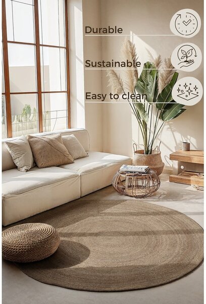 Šedobéžový oboustranný jutový kulatý koberec ø 100 cm Braided – Hanse Home