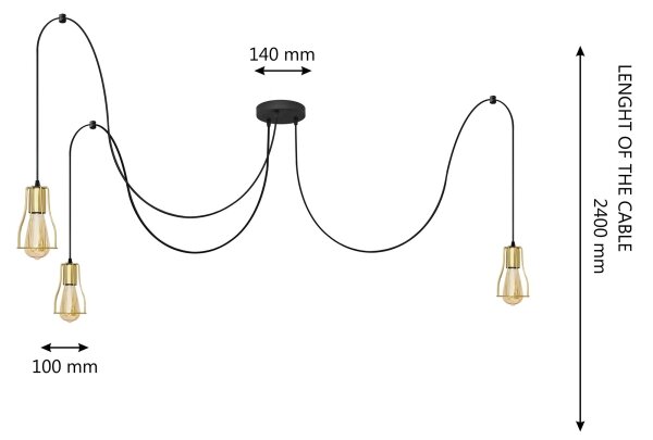 Lustr na lanku TUBE LONG 3xE27/10W/230V černá/zlatá