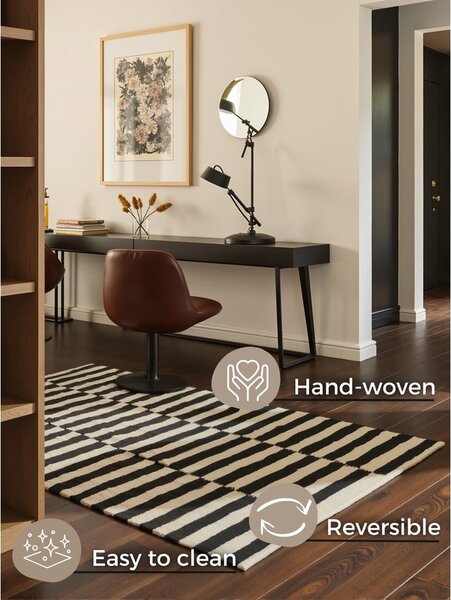 Černo-bílý oboustranný ručně tkaný vlněný koberec 160x230 cm Donna – Hanse Home