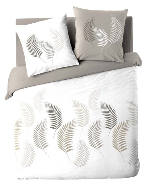 Bílé/taupe bavlněné povlečení na dvoulůžko/prodloužené 240x220 cm Goyave – douceur d'intérieur