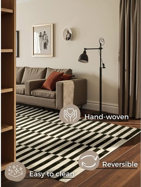 Černo-bílý oboustranný ručně tkaný vlněný koberec 200x300 cm Donna – Hanse Home