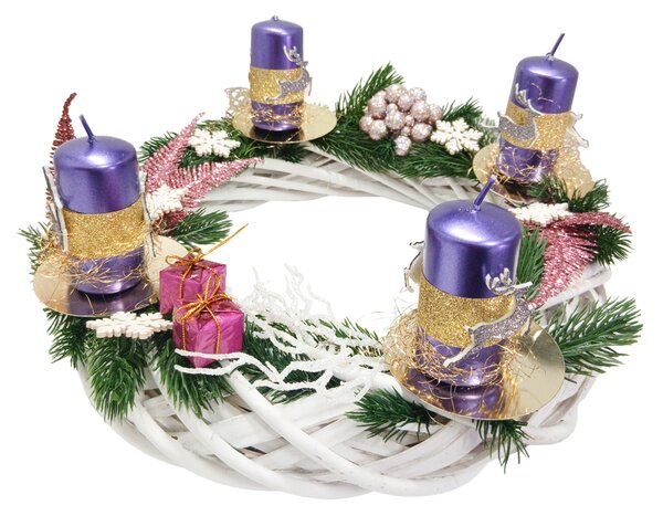 Adventní svícen s fialovými svíčkami