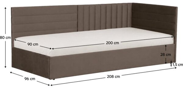 Kondela Postel s roštem, 90x200, hnědá Velvet látka, MEVIA