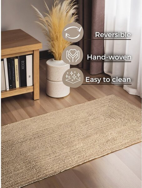 Oboustranný/ručně tkaný jutový běhoun ve světle přírodní barvě 80x200 cm Juno – Hanse Home