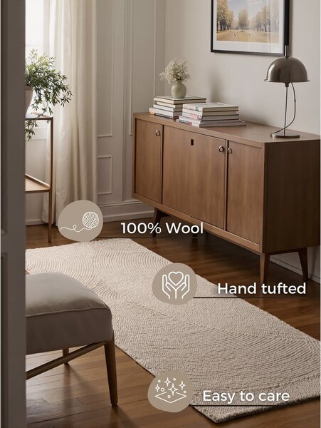 Ručně tkaný vlněný běhoun ve světle přírodní barvě 80x200 cm Calmio – Hanse Home